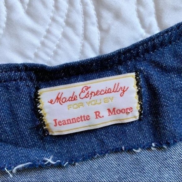 Vintage 70s 80s Denim Jumper Dress Midi Sleeveless with Pockets Size Medium - Picture 8 of 9